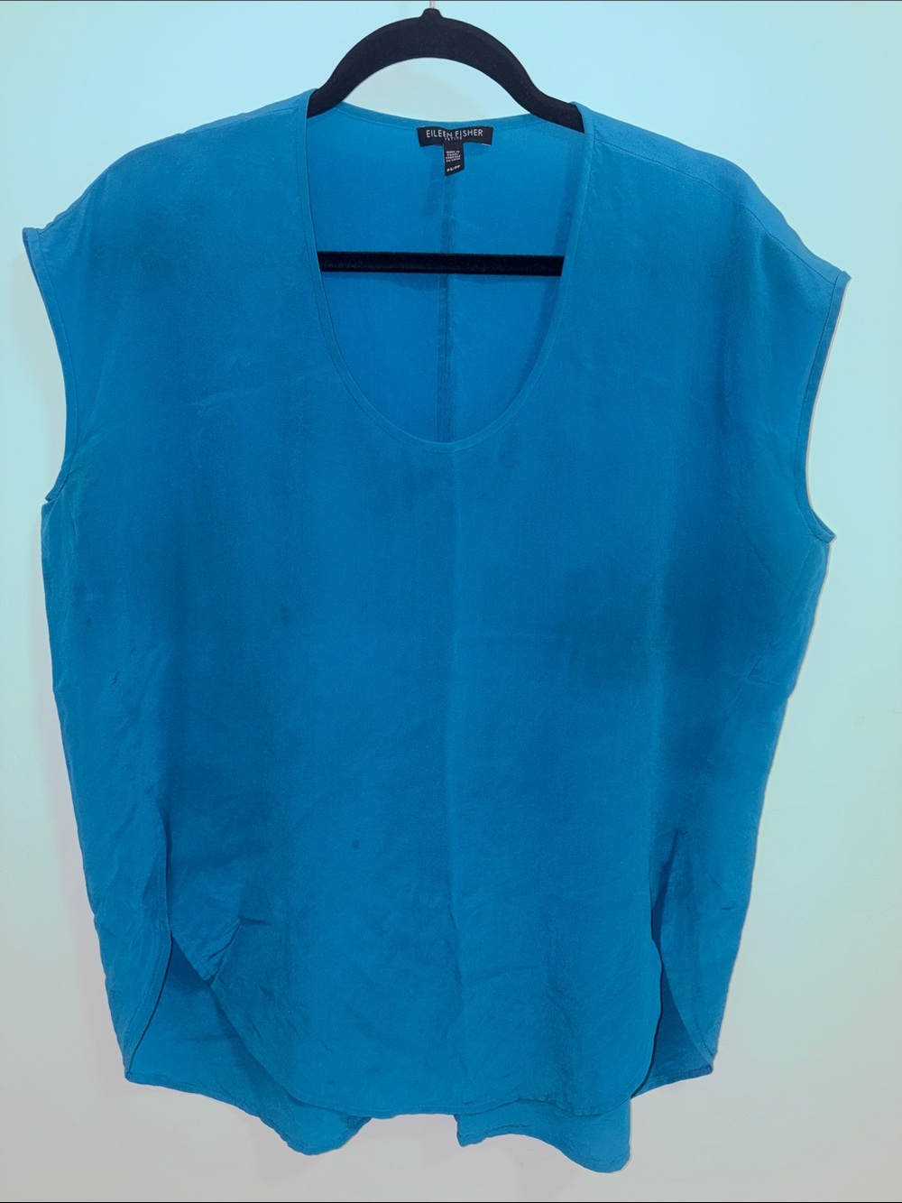 Eileen Fisher Teal Scoop Neck 100% Silk Tank